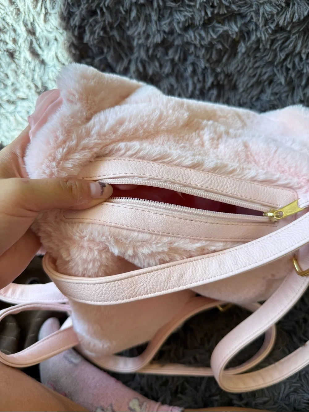 Furry blush pink backpack